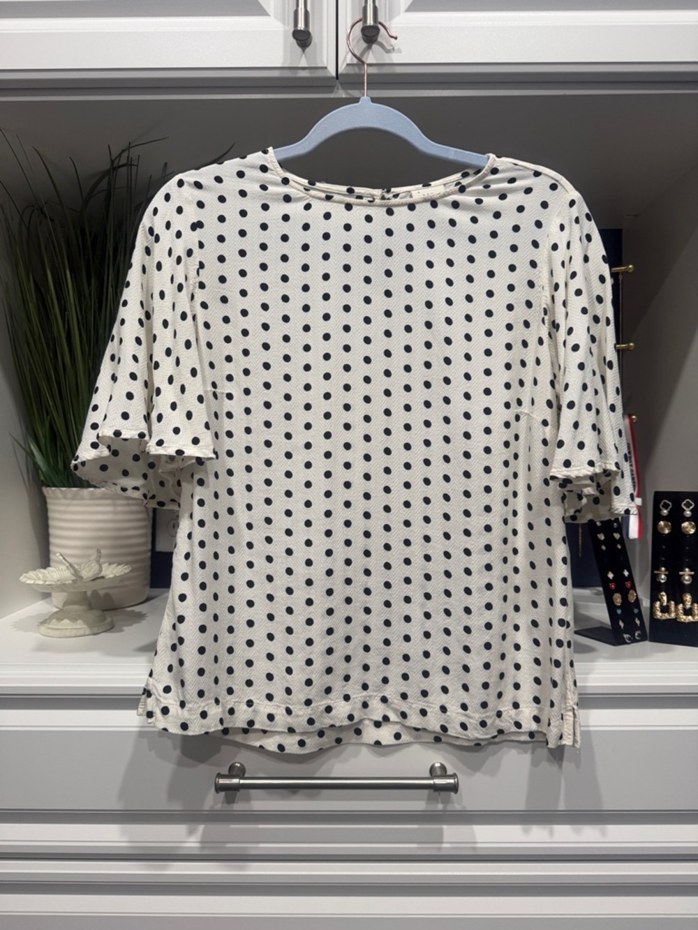 a new day White Short Sleeve Top with Black Polka Dots